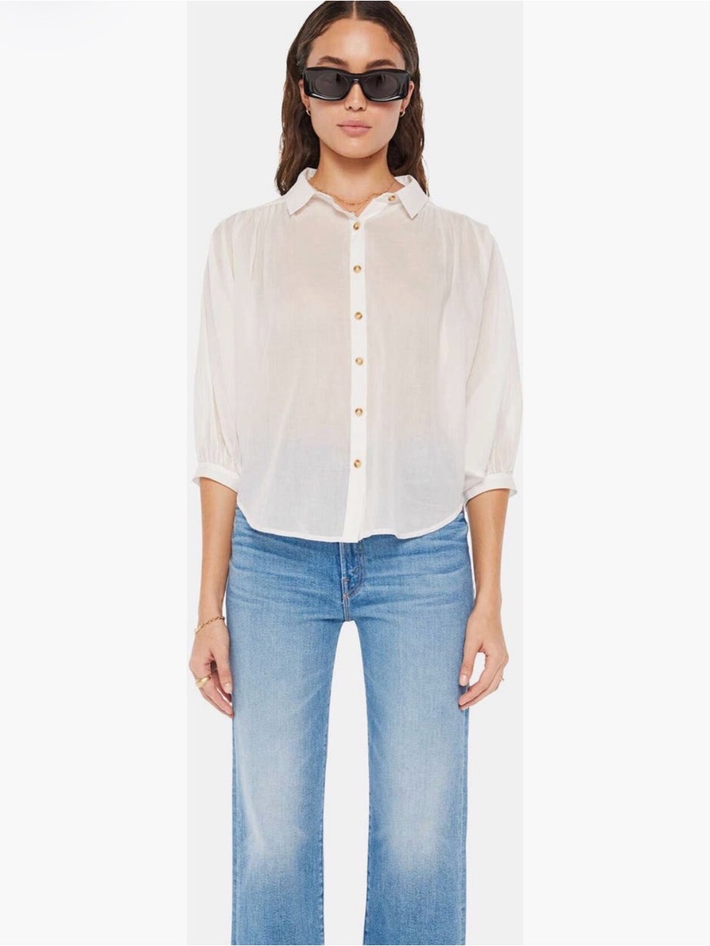 Mother “The Breeze Top” three-quarter sleeve button up S